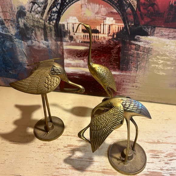 stunning Set Of 3 Vintage Brass Storks figurines - Picture 2 of 10